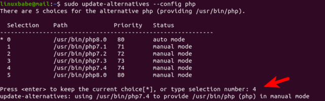 how to set php version in ubuntu