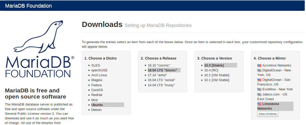 Install mariadb 5.5 ubuntu 18.04