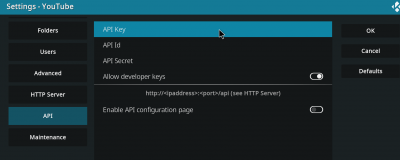 kodi youtube api key api id api secrect