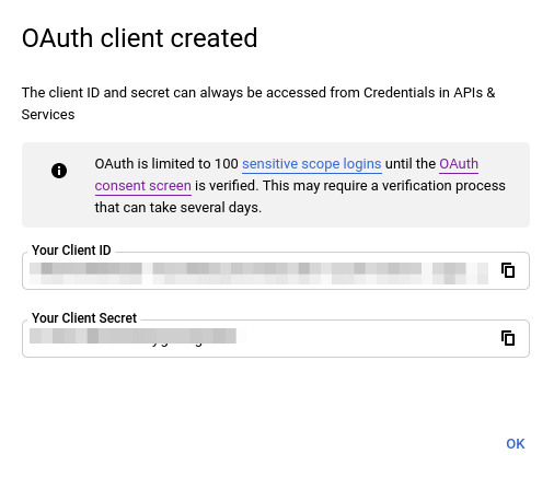 youtube data api client id & client secret