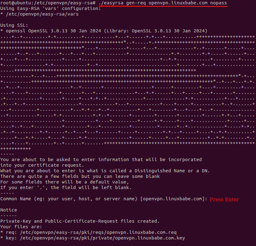 Ubuntu 24.04 openvpn Create server key and certificate