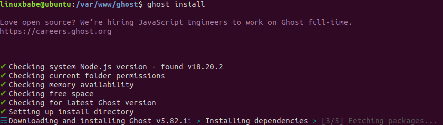 ghost install ubuntu 24.04 server